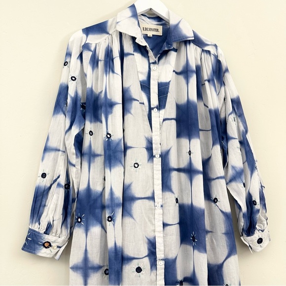 V De Vinster Cramp Tie Dye Dress Indigo/White Button-Down Placket - Picture 5 of 15